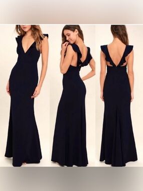 Lulus Perfect Opportunity Maxi Dress Black Ruffle Strap Formal Gown S